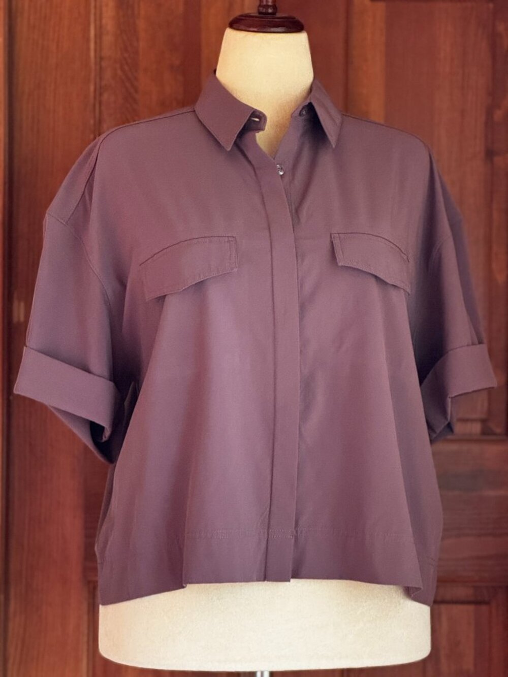 Athleta Damask Rose Camp Shirt, M, EUC